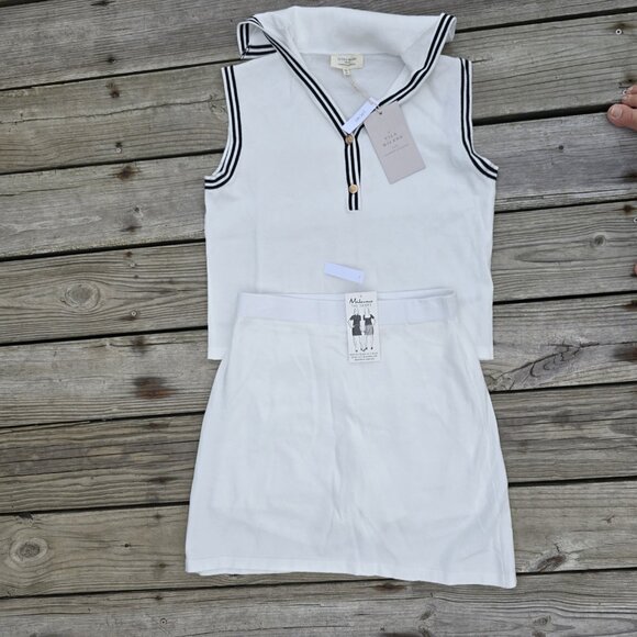 La Vila Milano Sleeveless Knit Polo Top Skirt Skort Set Nautical Size M NWT - Picture 1 of 9